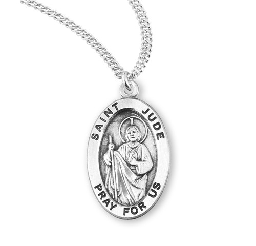 Patron Saint Jude Medium Oval Sterling Silver Medal | 20" Chain