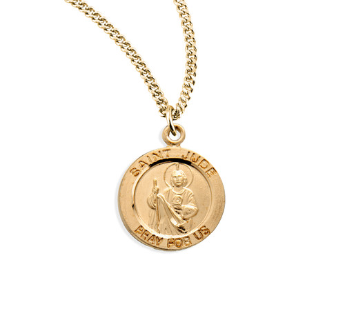Patron Saint Jude Medum Round Gold Over Sterling Silver Medal | 18" Chain