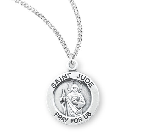 Patron Saint Jude Medium Round Sterling Silver Medal | 18" Chain