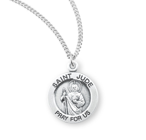 Patron Saint Jude Large Round Sterling Silver Medal | 18" Chain