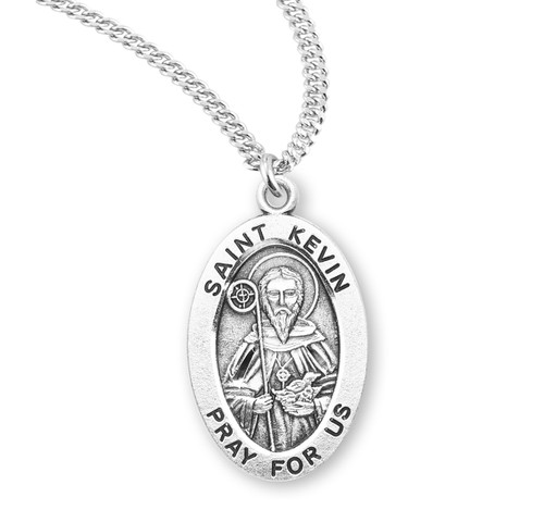 Patron Saint Kevin Oval Sterling Silver Medal | 20" Chain