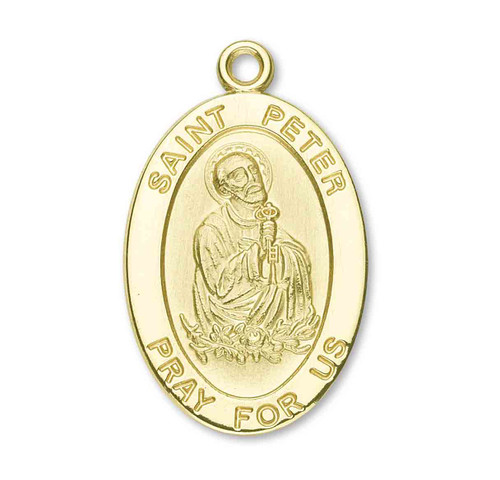 Patron Saint Peter Oval Solid 14 Karat Gold Medal