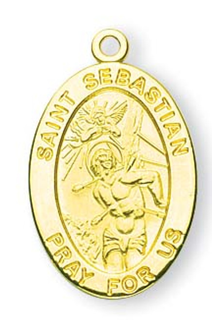 Patron Saint Sebastian Oval Solid 14 Karat Gold Medal