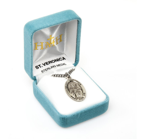 Patron Saint Veronica Oval Sterling Silver Medal