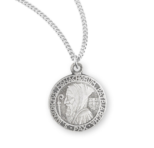 Saint Benedict Large Round Jubilee Sterling Silver Medal | 18" Chain