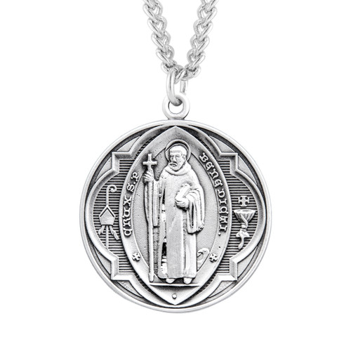 Saint Benedict X-Large Round Jubilee Sterling Silver Medal | 27" Chain