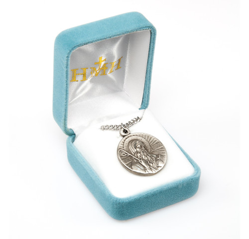Saint Benedict Large Round Sterling Silver Medal | 18" Chain