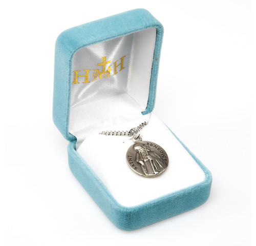 Saint Benedict Medium Round Sterling Silver Medal | 20" Chain