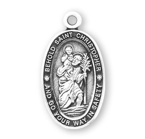 Saint Christopher Medium Oval Sterling Silver Medal | 18" Chain