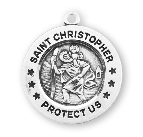 Saint Christopher Medium Round Sterling Silver Medal | Style A | 18" Chain