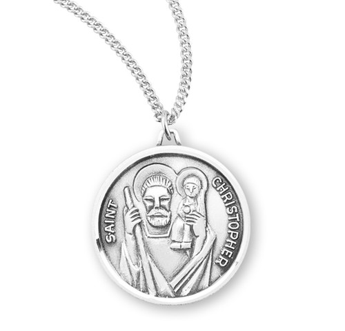 Saint Christopher Round Sterling Silver Medal | 18" Chain