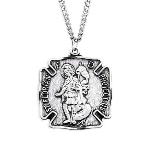 Saint Florian Sterling Silver Firefighters Medal | 24" Chain