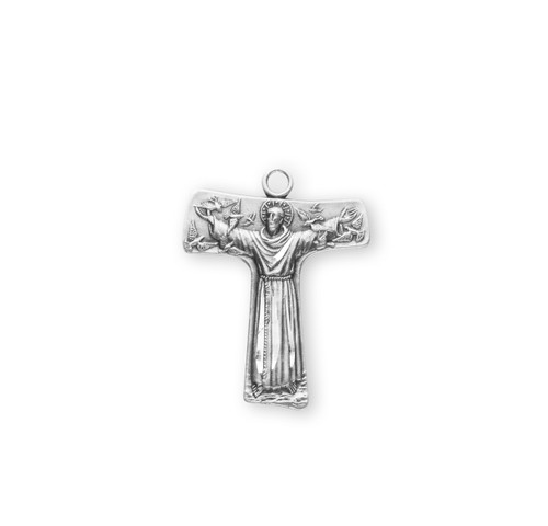 Saint Francis of Assisi "Tau" Sterling Silver Cross Medal | 24" Chain