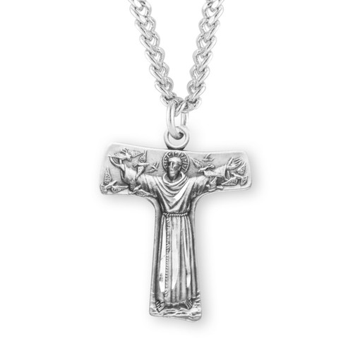 Saint Francis of Assisi "Tau" Sterling Silver Cross Medal | 24" Chain