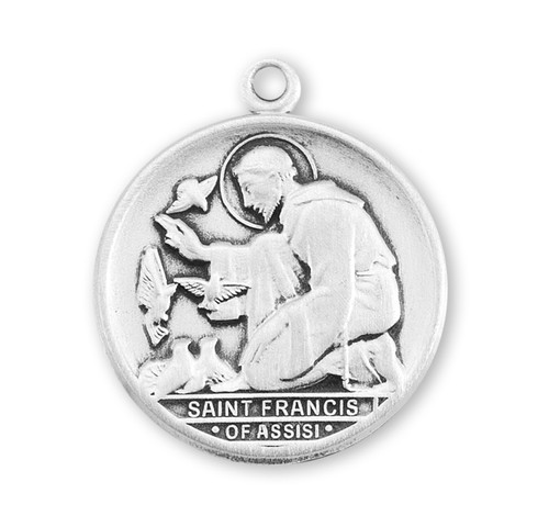 Saint Francis of Assisi Medium Round Sterling Silver Medal | 20" Chain