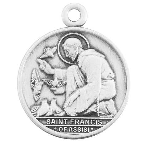 Saint Francis of Assisi Large Round Sterling Silver Medal | 24" Chain