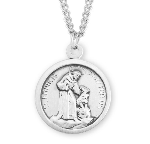 Saint Francis of Assisi Round Sterling Silver Medal | 24" Chain