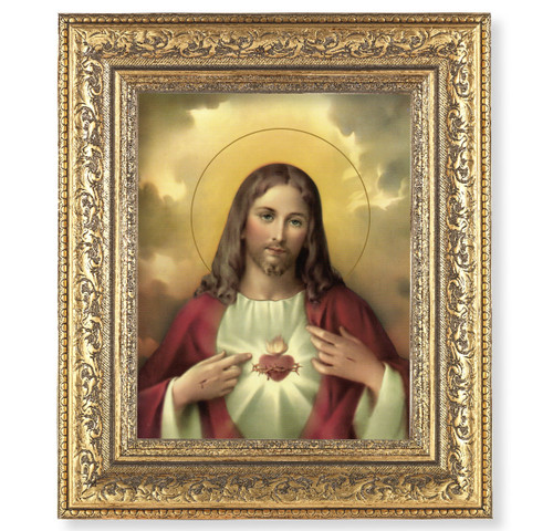 Sacred Heart of Jesus Gold-Leaf Antique Framed Art | Style H