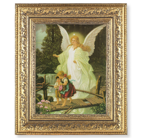 Guardian Angel Gold-Leaf Antique Framed Art