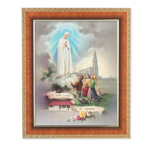 Our Lady of Fatima Natural Tiger Cherry Framed Art | Style A