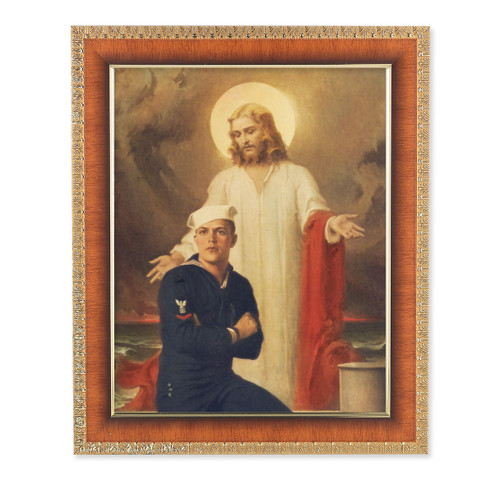 Jesus with Sailor Natural Tiger Cherry Framed Art