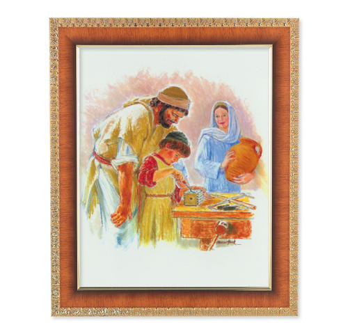 Jesus the Carpenter Natural Tiger Cherry Framed Art