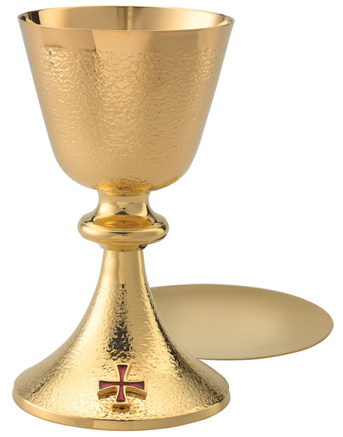 Talon Texture Red Cross Chalice & Scale Paten | 7-3/4", 14oz. | 24K Gold Plated