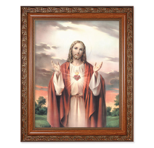 Sacred Heart of Jesus Mahogany Finished Framed Art | Style B