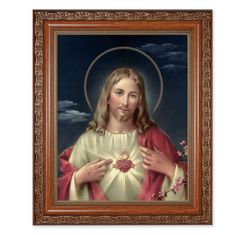 Sacred Heart of Jesus Mahogany Finished Framed Art | Style C