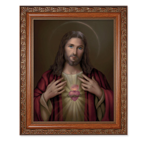 Sacred Heart of Jesus Mahogany Finished Framed Art | Style F