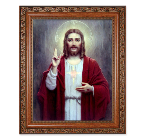 Sacred Heart of Jesus Mahogany Finished Framed Art | Style G