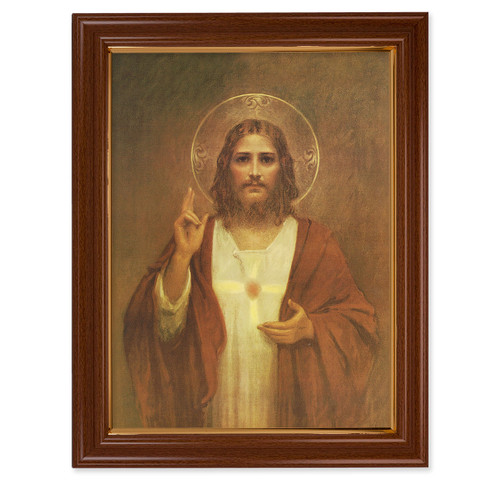 Sacred Heart of Jesus Walnut Finish Framed Art | Style B