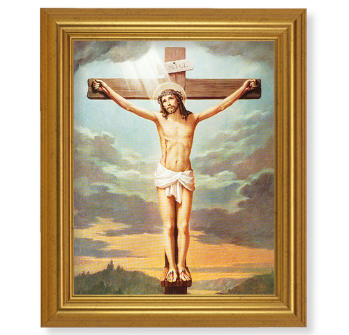 Crucifixion Beveled Gold-Leaf Framed Art