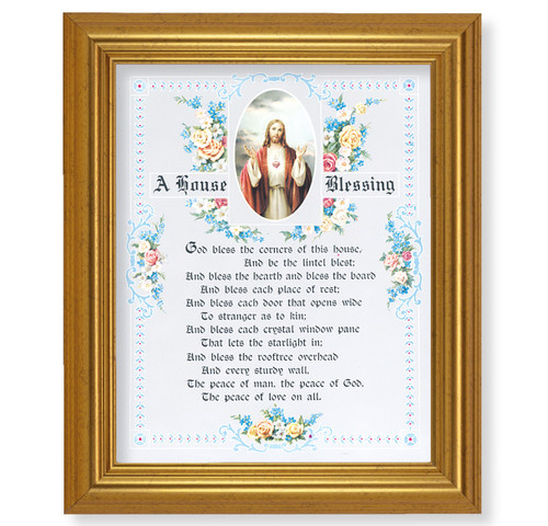 House Blessing - Sacred Heart of Jesus Beveled Gold-Leaf Framed Art