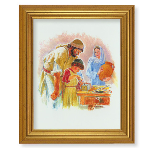 Jesus the Carpenter Beveled Gold-Leaf Framed Art