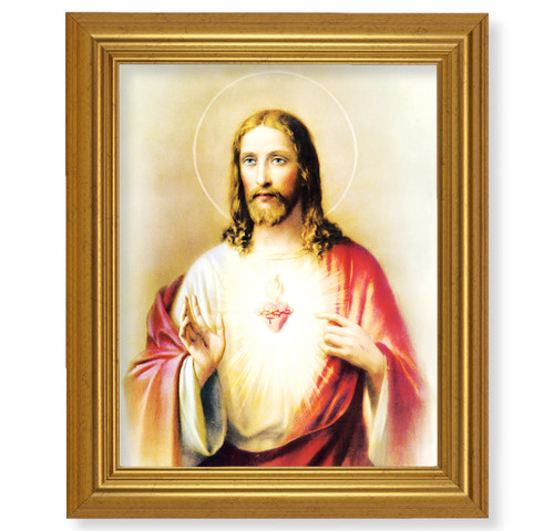Sacred Heart of Jesus Beveled Beveled Gold-Leaf-Leaf Framed Art | Style E