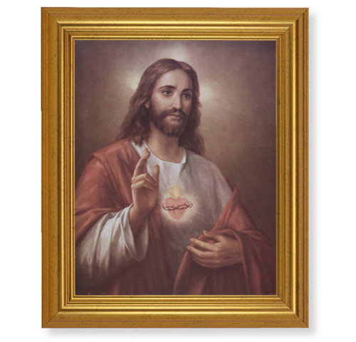 Sacred Heart of Jesus Beveled Beveled Gold-Leaf-Leaf Framed Art | Style H