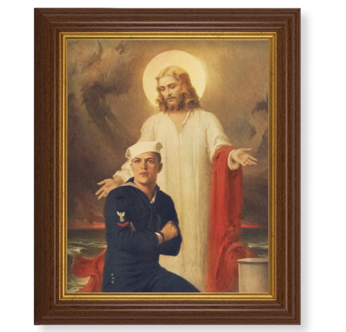 Jesus with Sailor Dark Walnut Framed Art