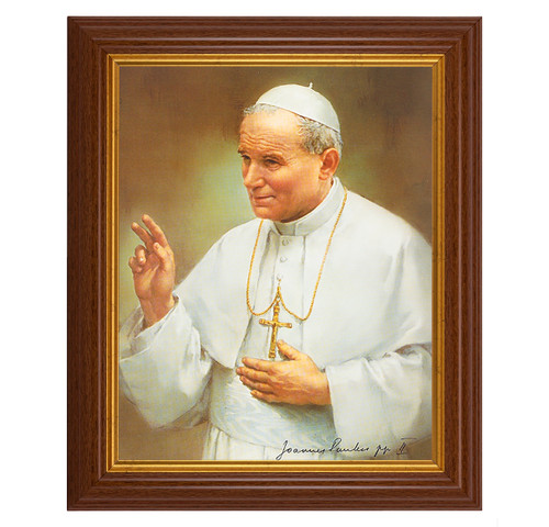St. Pope John Paul II Dark Walnut Framed Art | Style A