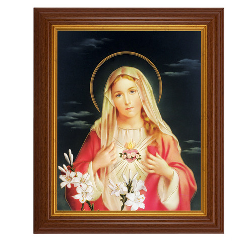 Immaculate Heart of Mary Dark Walnut Framed Art | Style D