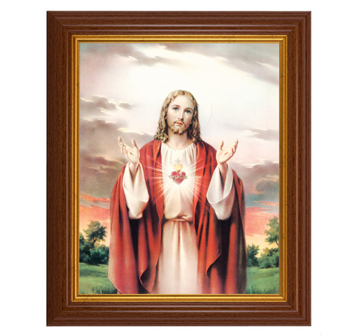 Sacred Heart of Jesus Dark Walnut Framed Art | Style C