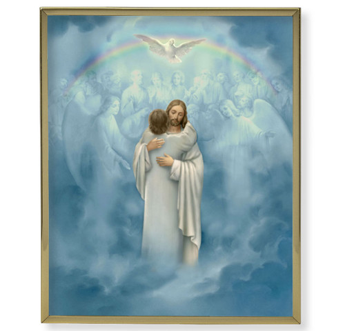 Christ Welcoming Home Plain Gold Framed Plaque Art