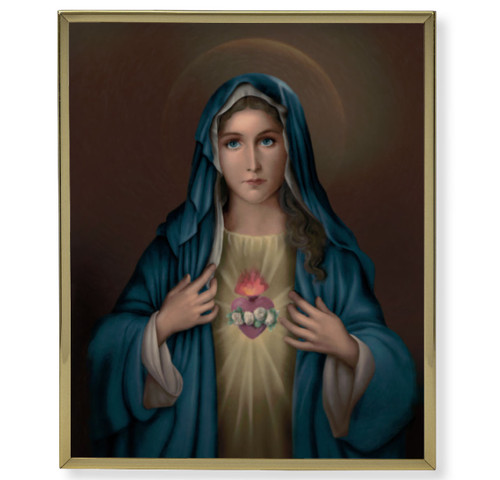 Immaculate Heart of Mary Plain Gold Framed Plaque Art | Style E