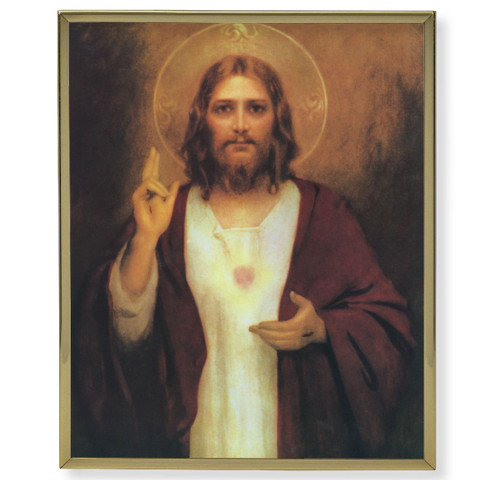Sacred Heart of Jesus Plain Gold Framed Plaque Art | Style C