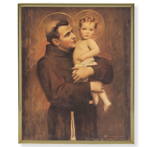 St. Anthony with Jesus Plain Gold Framed Plaque Art