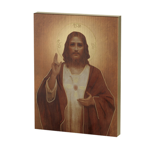 Sacred Heart of Jesus Textured Wood Print | Style A | 7 1/2" x 10"