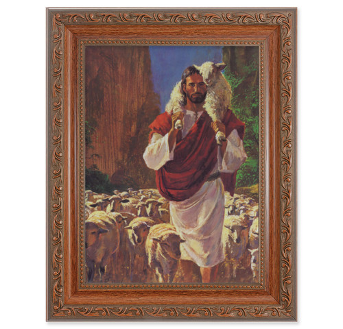 Good Shepherd Antique Mahogany Finish Framed Art