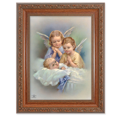 Guardian Angels Antique Mahogany Finish Framed Art