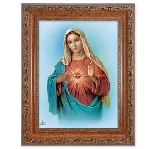 Immaculate Heart of Mary Antique Mahogany Finish Framed Art | Style A