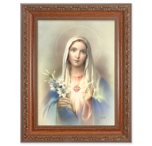 Immaculate Heart of Mary Antique Mahogany Finish Framed Art | Style C